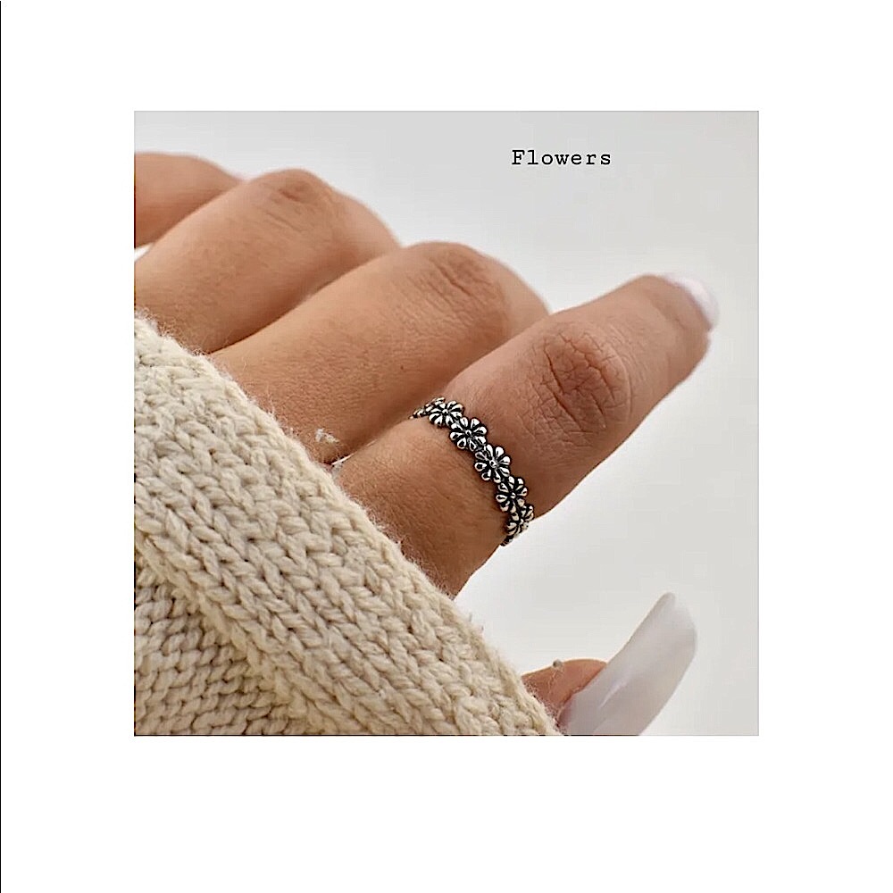 925 Sterling Silver Flower Midi Ring Genuine Stamped 925 | Daisy Boho Minimalist